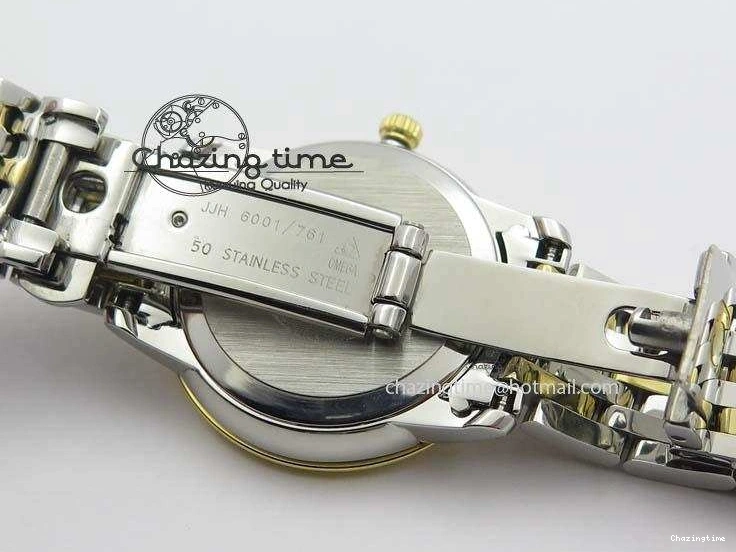 0503 OnTrend De Ville 27mm SS YG Ladies MK 1:1 Best Edition White MOP Dial Diamond Markers On SS Bracelet Ronda Quartz 8187